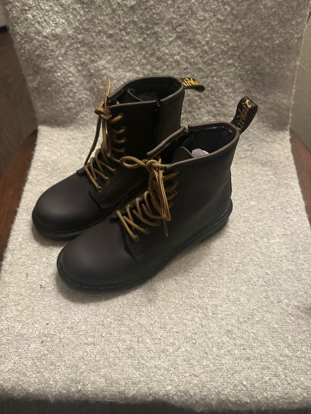 New Dr.Martens Kids Black Lace-Up Ankle Boots with Gold Laces -